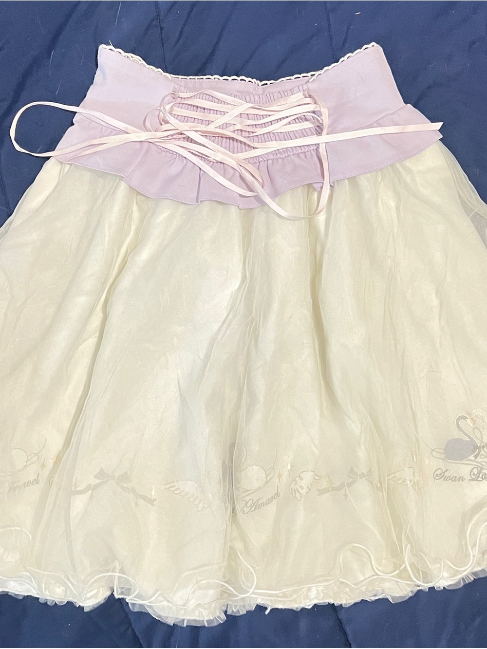 Ank Rouge Lavender & Ivory Ruffle A-Line Skirt Jfashion Egirl Lolita Jirai Kei - Picture 3 of 7
